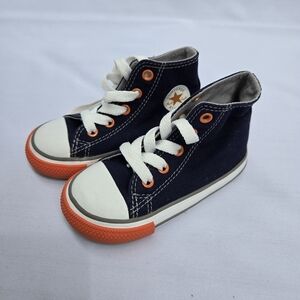 Kids Navy Blue and Orange High-Top Sneakers